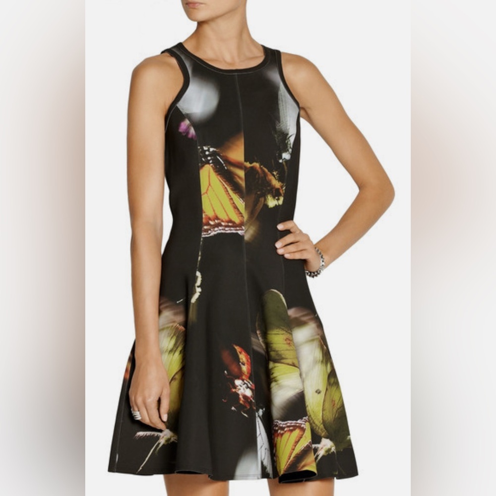 Faith Connexion Butterfly Neoprine Scuba Fit Flare Dress XS Black, Stretchy, Zip